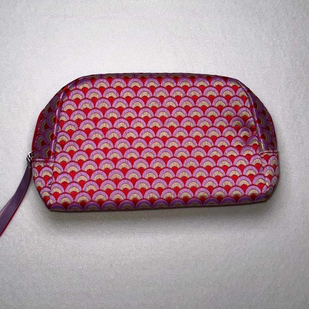 Bvlgari Parfums Cosmetic Makeup Bag Red Purple Embroidered Zip Travel Pouch - Picture 2 of 5